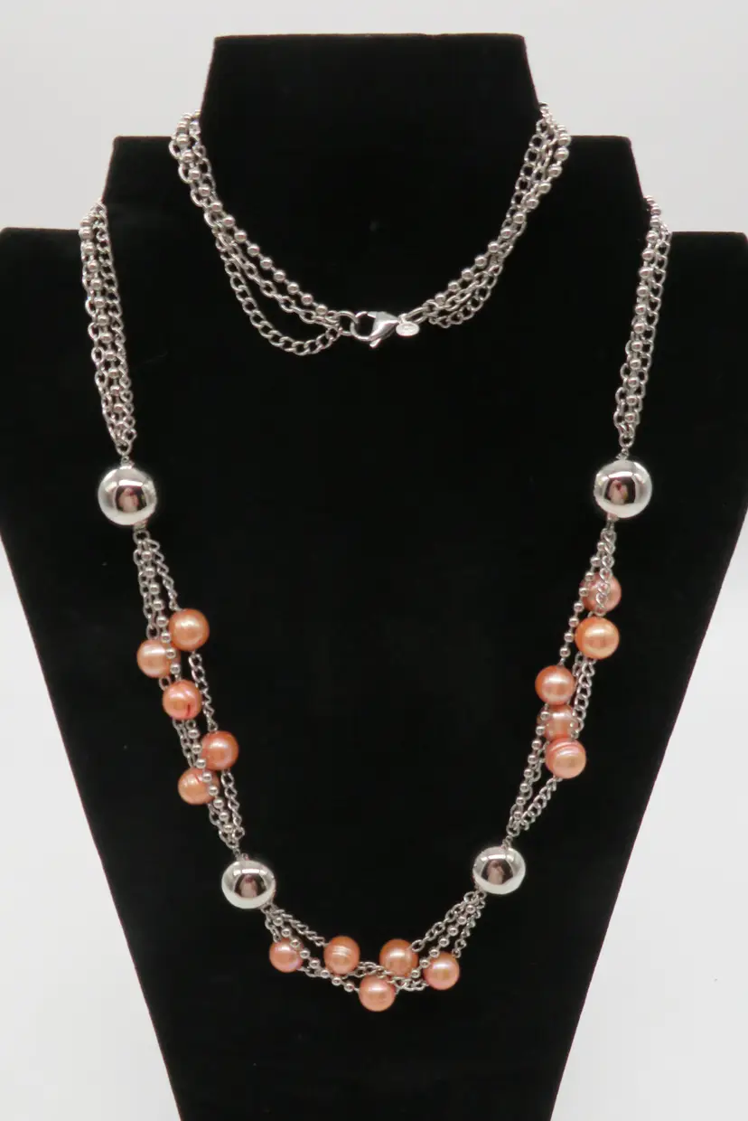 VTG Italian Necklace 3 Strand with Beads on Stainless Steel Chains