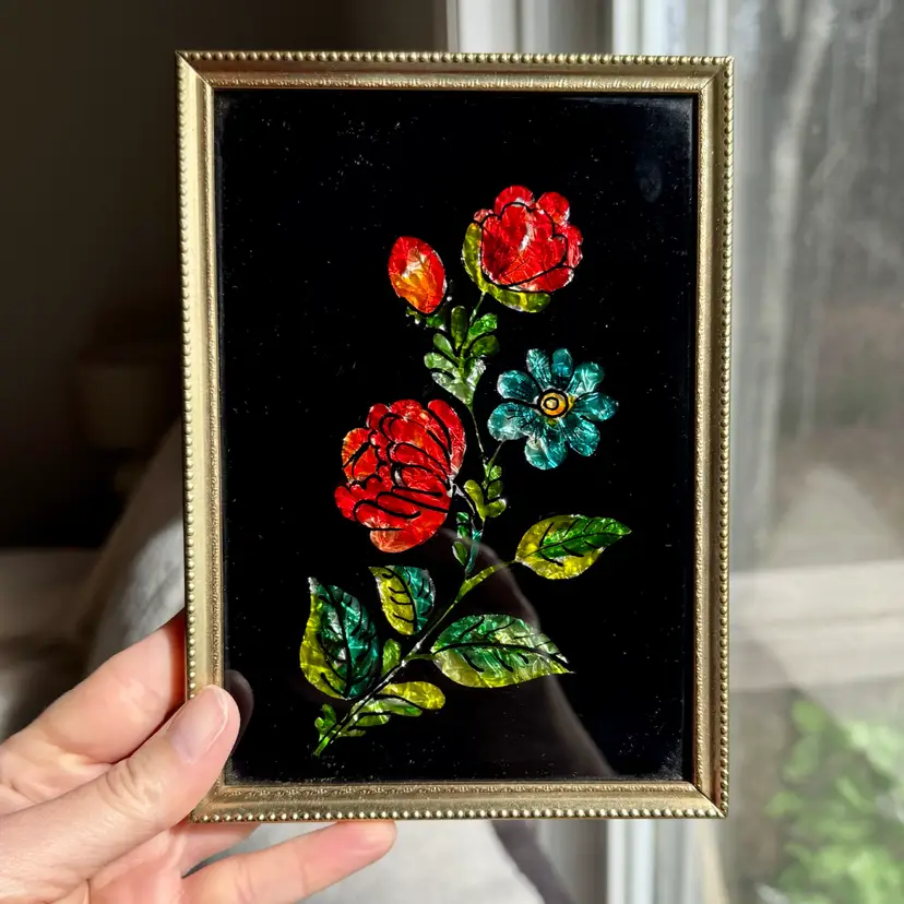 Vintage Foil Art Floral Bouquet Painting