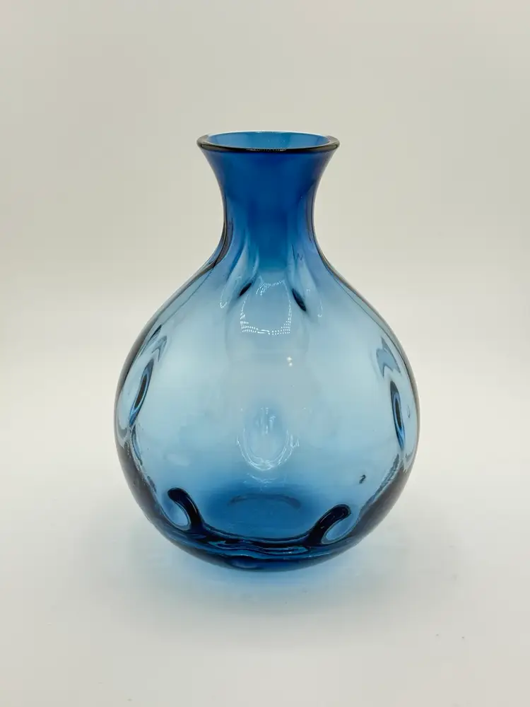 Otaru Japanese Art Glass Bud Vase Dimples Blue 5"