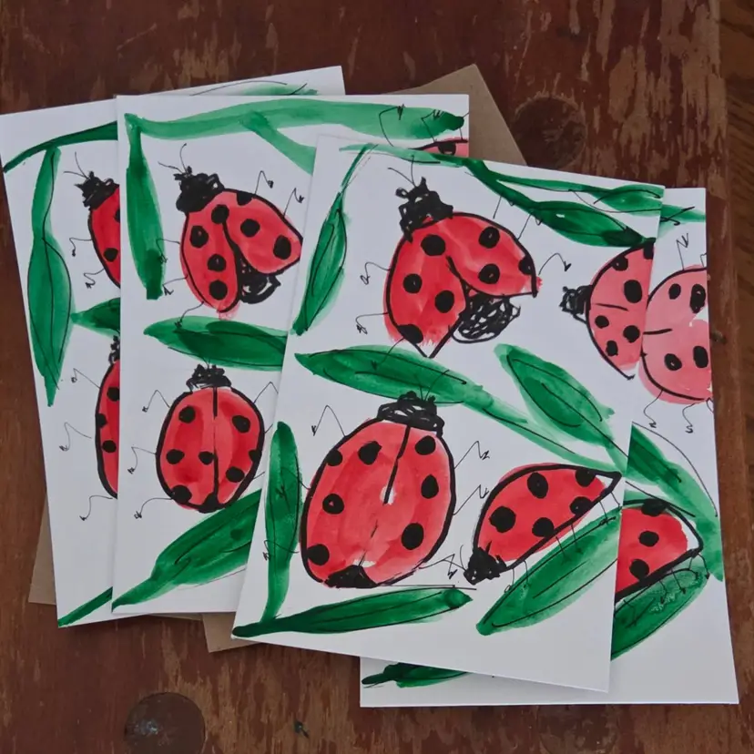 Handpainted Watercolor Ladybug Card Set