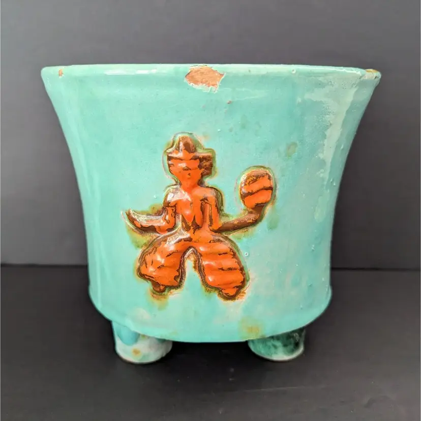 Rare Aqua Walter Rhaue Pitt Petri Handmade Pottery Cachepot Planter Germany