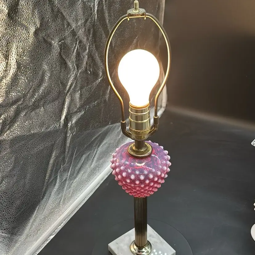 Vintage Fenton Pink Hobnail Lamp