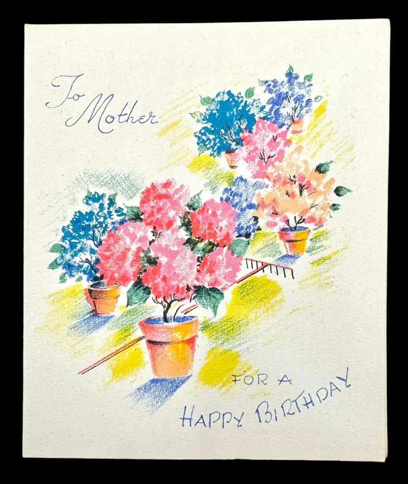 Vintage Mother Mom Happy Birthday Card Pastel Made in USA Floral Pink Blue