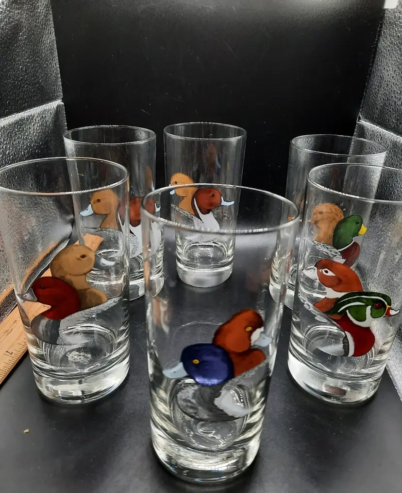 Vintage Set Of 6 Duck Design Tumblers by Artist J.  Pierson.