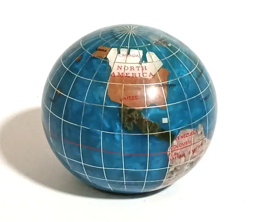 World Globe Paperweight w/Semi Precious Gemstones 3"  round.