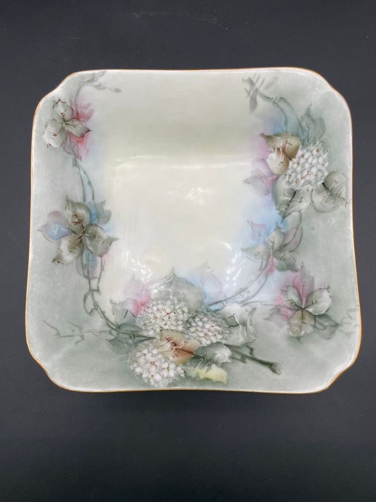 #22 Vintage Bavarian Hand-painted Floral Design Square Shaped Dish
