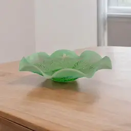 Antique Northwood Green Opalescent Blossoms & Palms Ruffled Bowl – Antique Pressed Glass