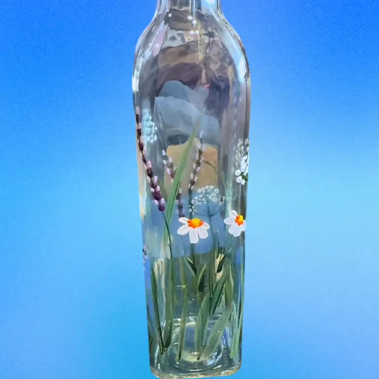 Hand Painted Glass Oil/ Vinegar Bottle
