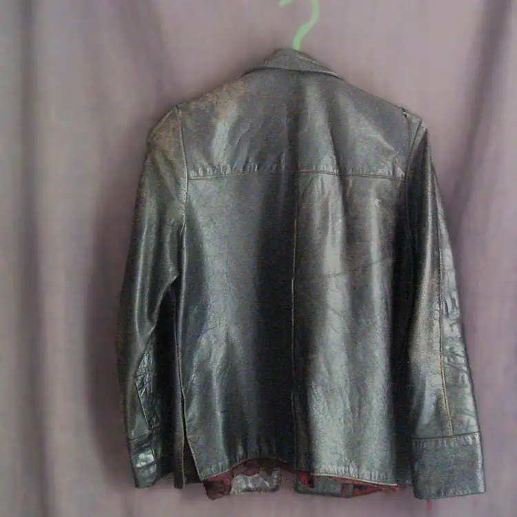 Thrashed Destroyed Vintage Black Leather Jacket Button Front Her