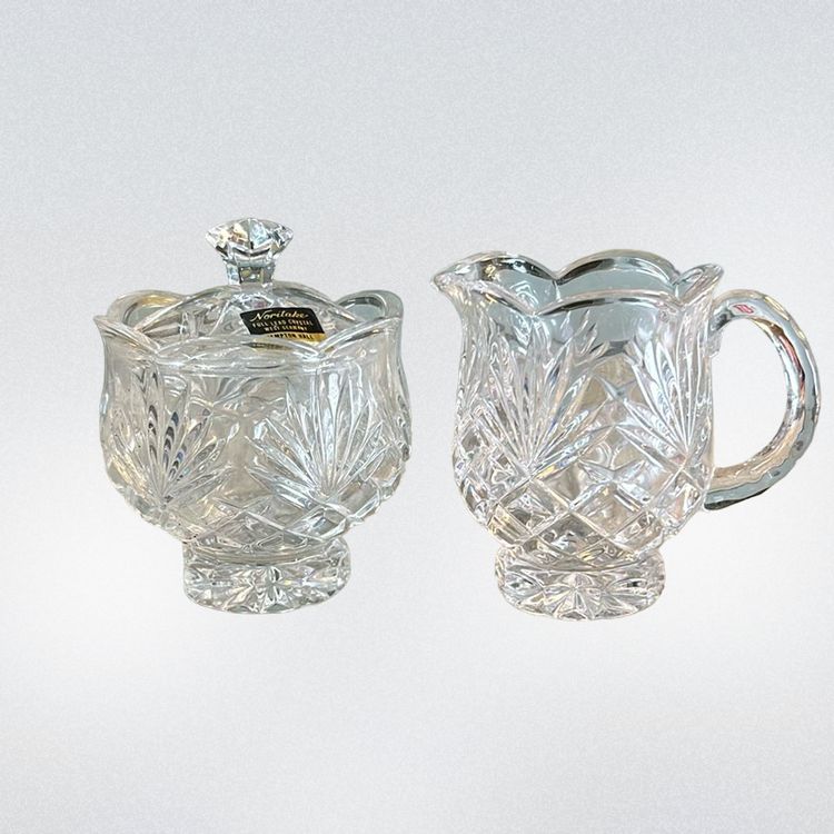 24 Vintage Mortals Hampton Hall full Lead Crystal Creamer/ Sugar With Lid