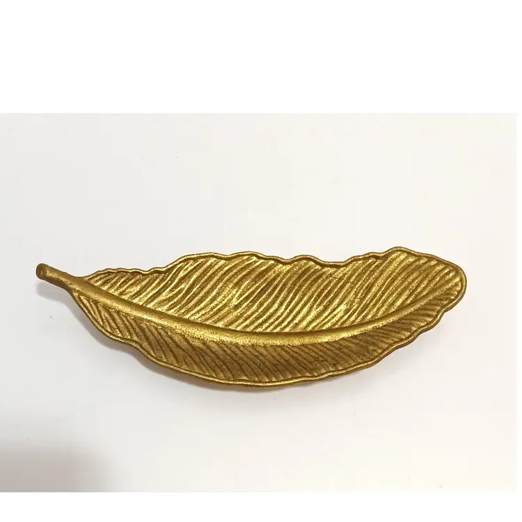 Gold Tone Colored Metal Feather Shaped Trinket Dish