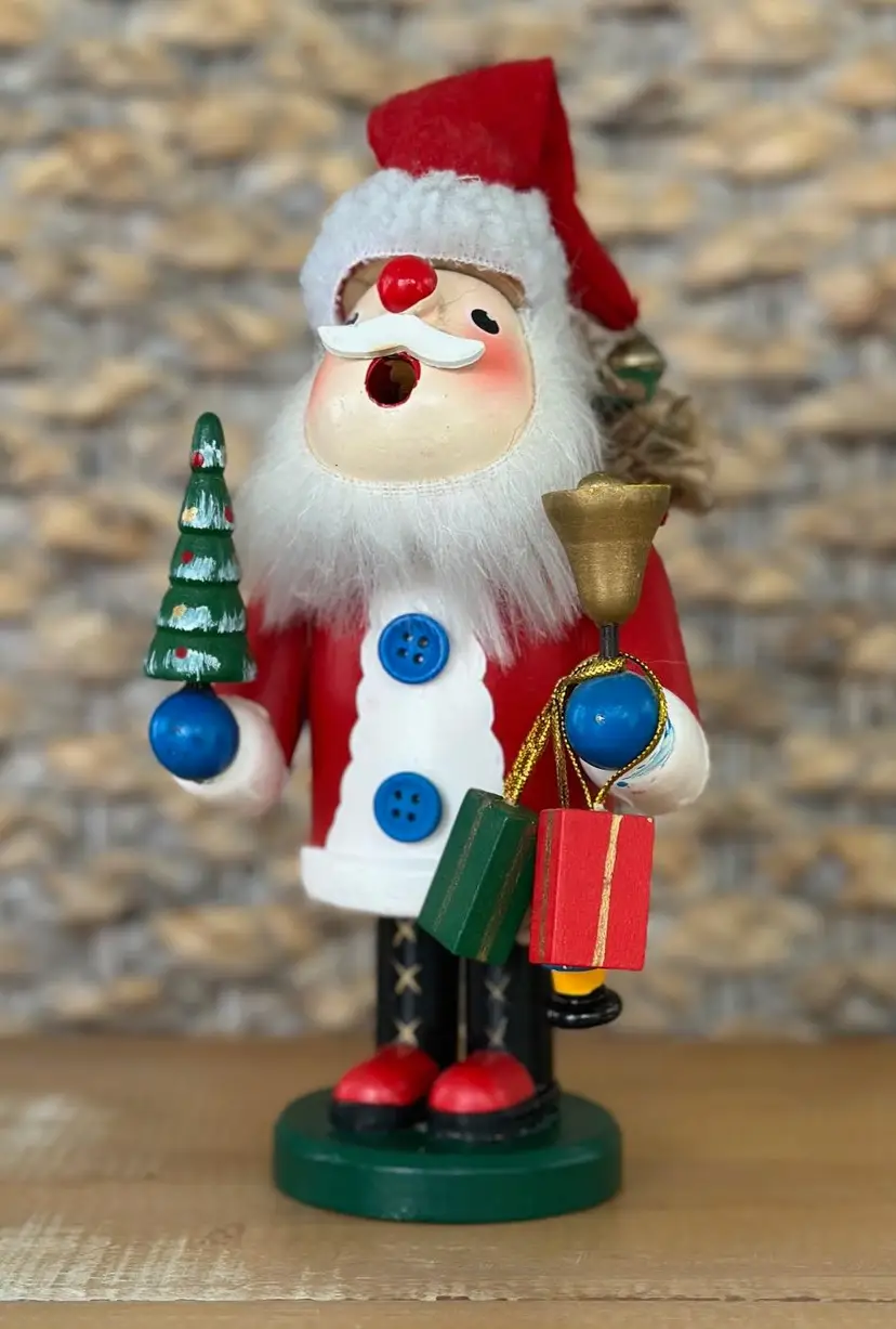 Wooden Smoking Santa Holding Tree w/ Toys Smoker Incense Burner 7.5” H