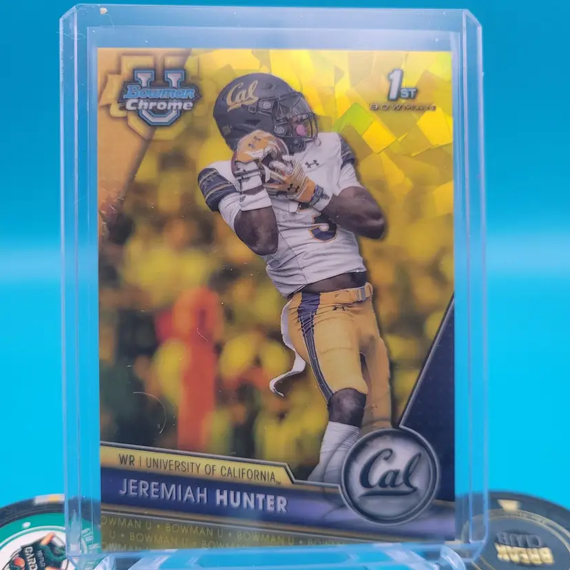 Jeremiah Hunter 2023 Bowman U Chrome Sapphire 1st Yellow Refractor Football Card 52/75 University Of California