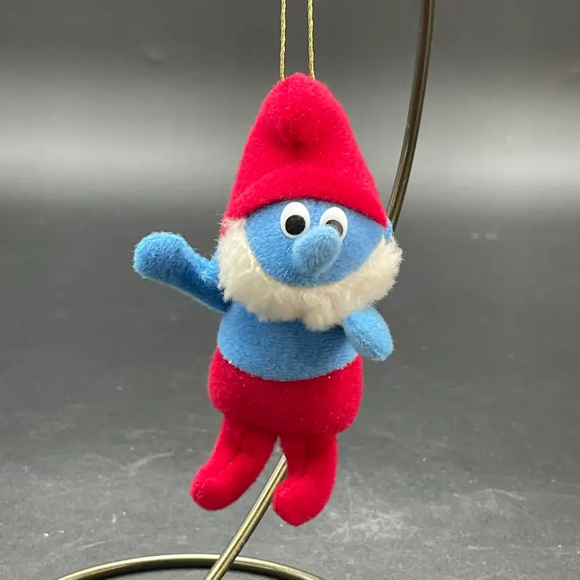 Papa Smurf Felt Plush Hanging Christmas Ornament Cartoon Character Retro VTG