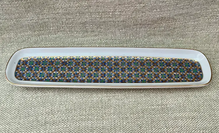 Otagiri Japan Porcelain Office Desk Letter Opener Tray Blue Green Gold Pinwheel