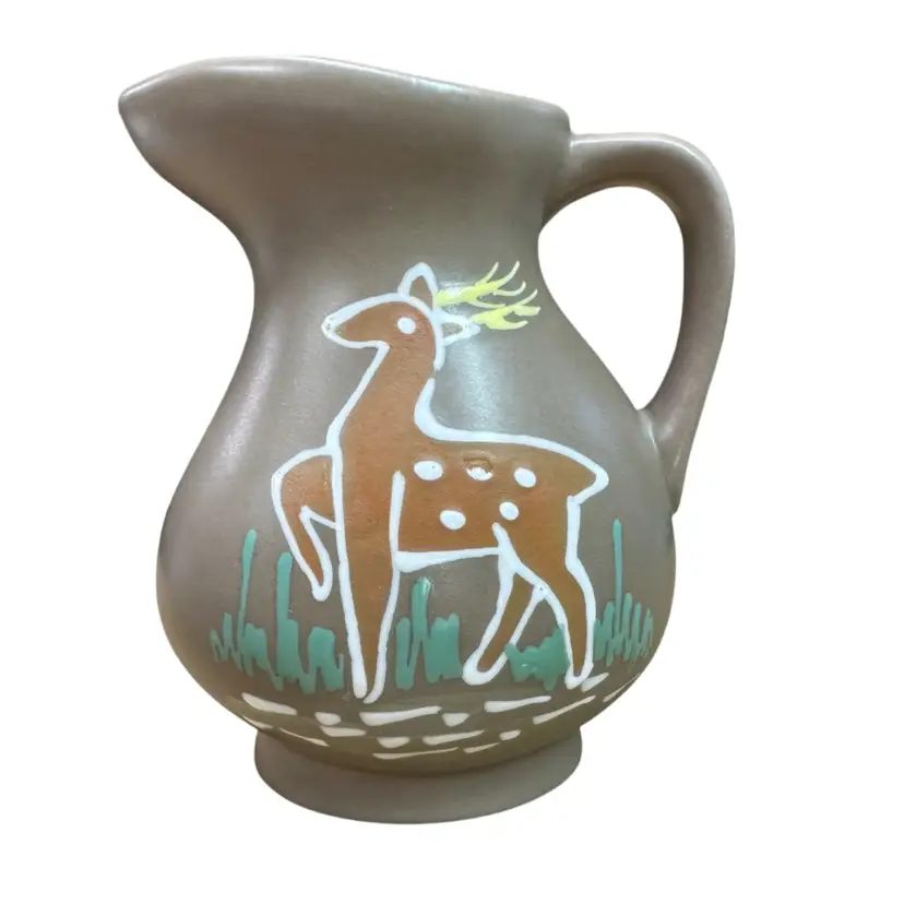 Vintage UCAGCO Deer Stag Creamer Glazed Brown And Blue
