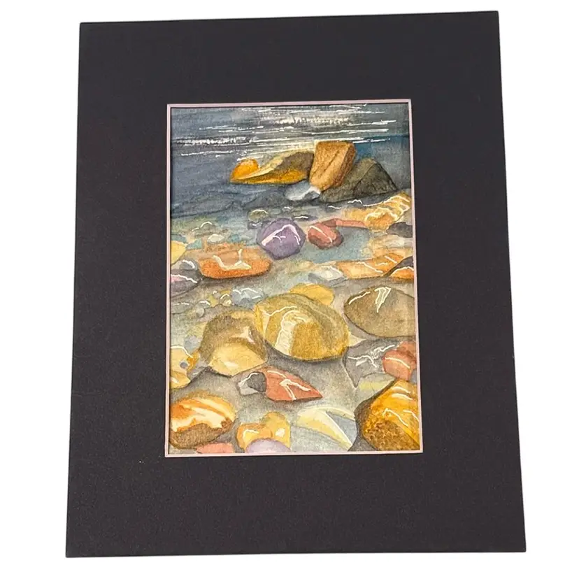 Original Watercolor Riverbed 5x7” In Indigo 8x10” Matte