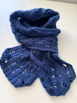 Hand Crochet Scarf - Dark Blue - Beautiful Merino Wool Yarn