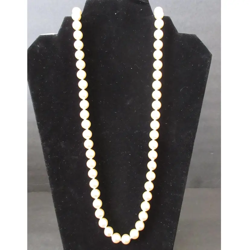 Vintage Faux Pearl Bead Knotted Necklace - 10mm Beads, Lobster Clasp, 32 Inches Long