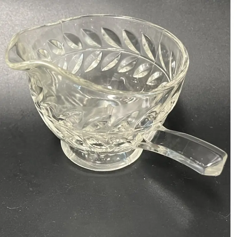 Handled Creamer- Vintage Indiana Glass- Laurel Pattern- 3.25 Tall