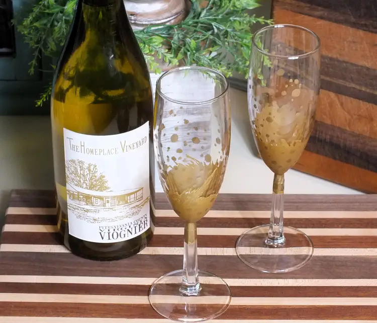 TWO Hand-painted Gold Champagne Toasting Glasses