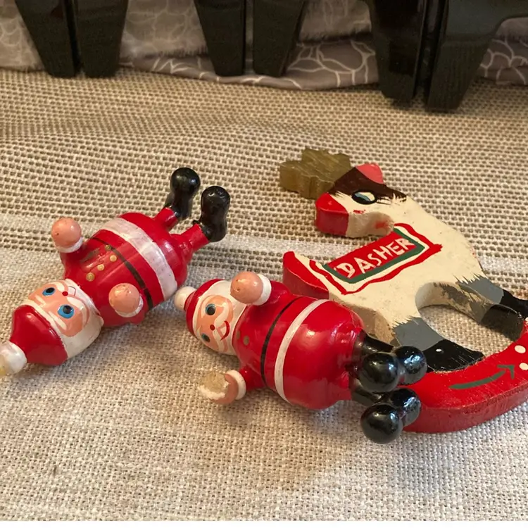 Three Vintage Wooden Christmas Ornaments