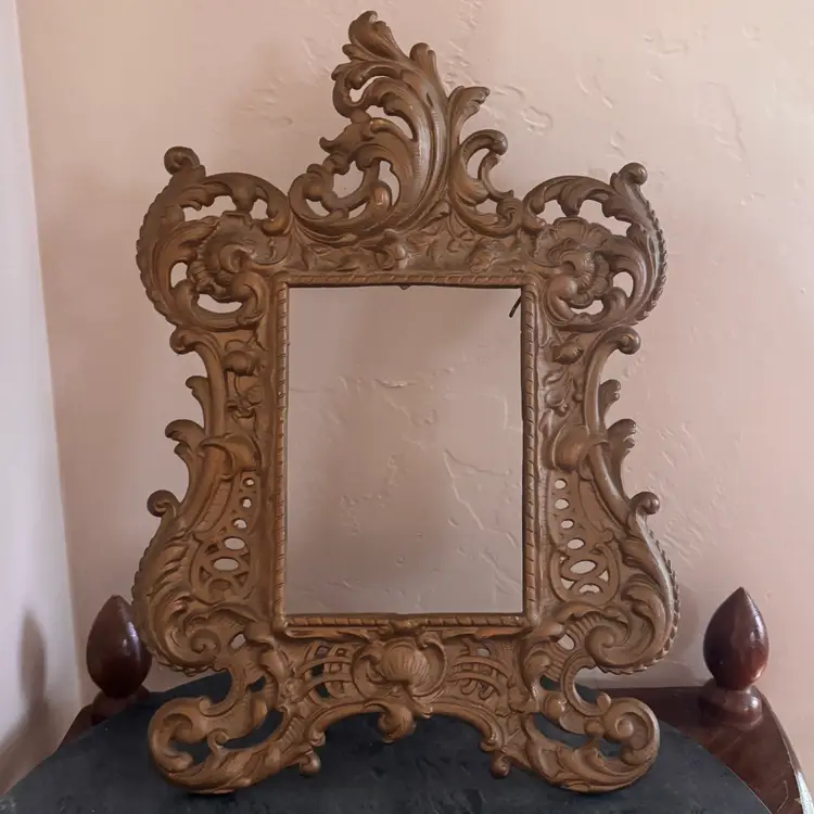 Vintage Brass Cast Iron Victorian Style Ornate Frame