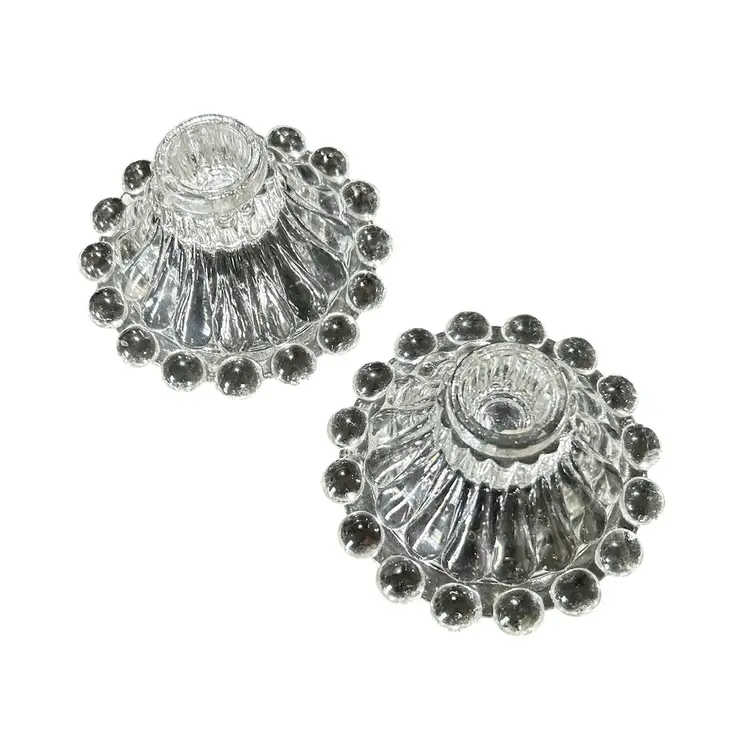 2 Vintage Glass Bubble Edged Taper Candle Holders