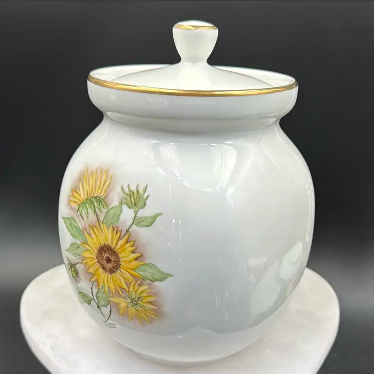 Sunflower Cookie Jar Hand Painted Floral Signed By The Artist