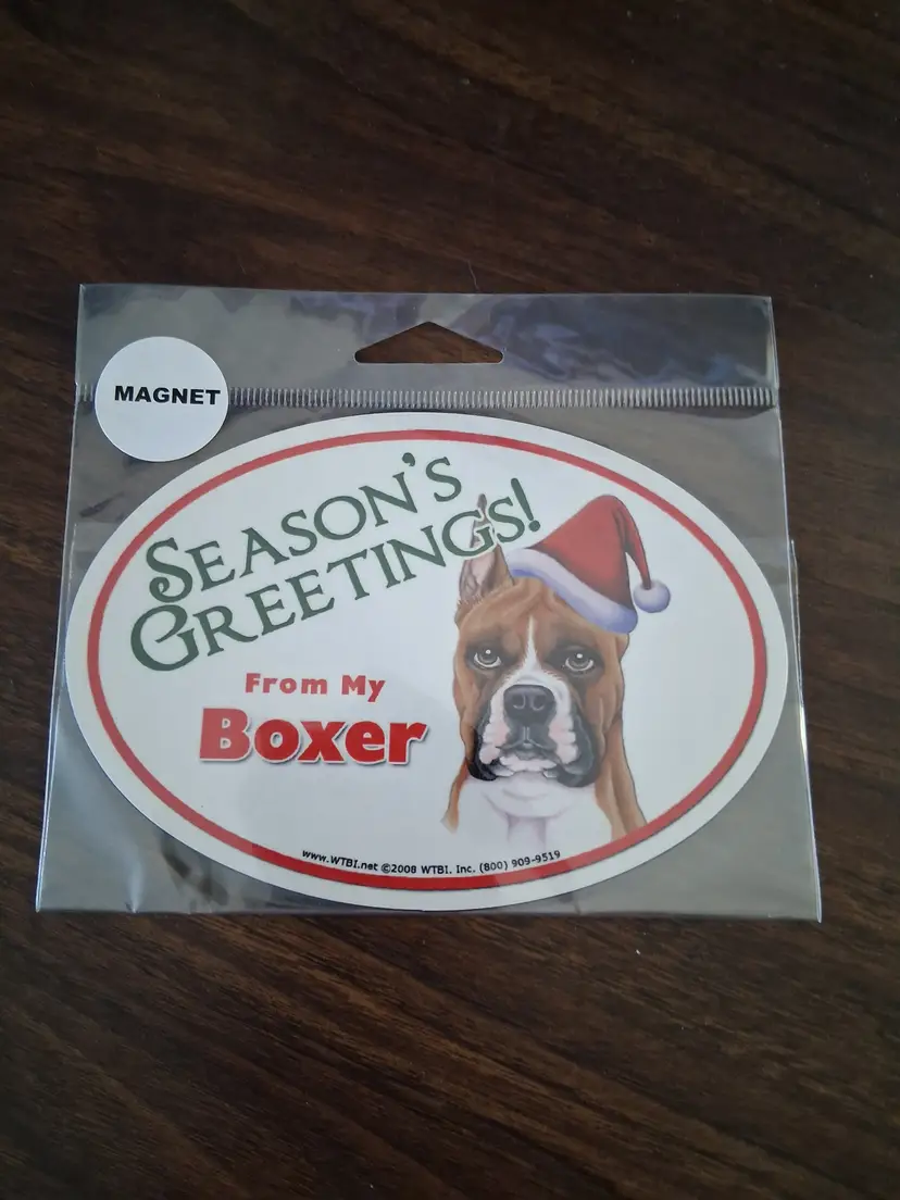 Season's Greetings Boxer Dog Magnet ~ Festive Holiday Decor