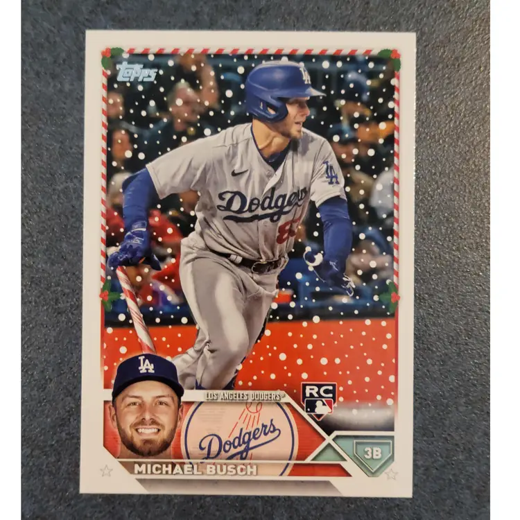 Michael Busch Christmas Candy Cane Bat SP 2023 Topps Holiday Mega Box #H130 Los Angeles Dodgers