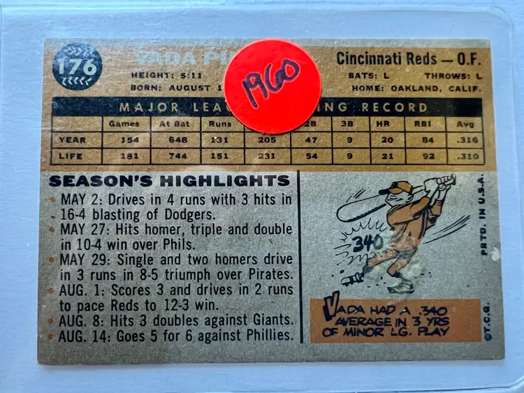 1960 TOPPS #176 Vida Pinson #G-5 ⚾