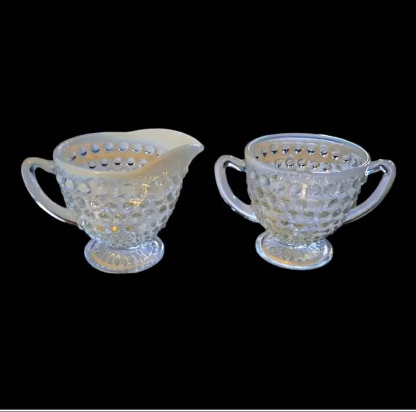 Fenton Moonstone Opalescent Creamer & Sugar