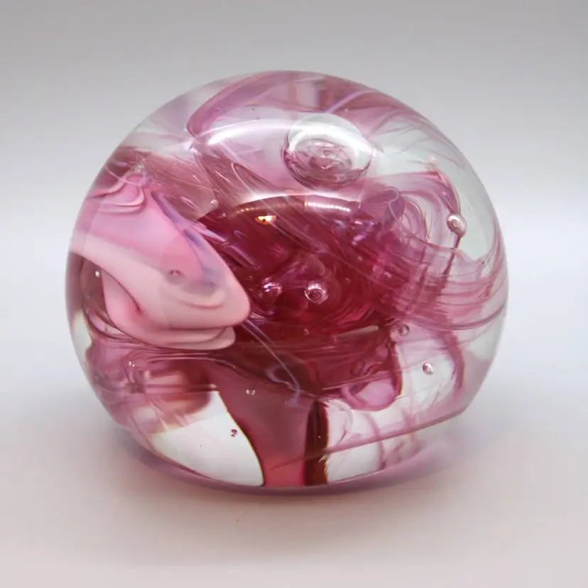 Vintage 1999 Free State Art Glass Paperweight Pink, Purple & White Swirls
