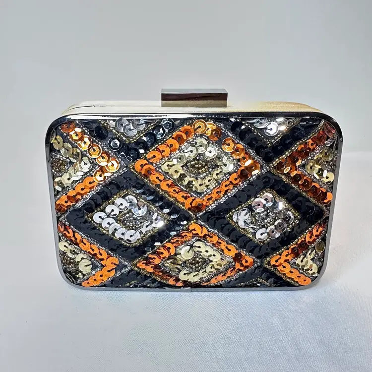 MMSDesign Studio Harlequin Geometric Metallic Sequin Clutch Evening Cocktail NWT