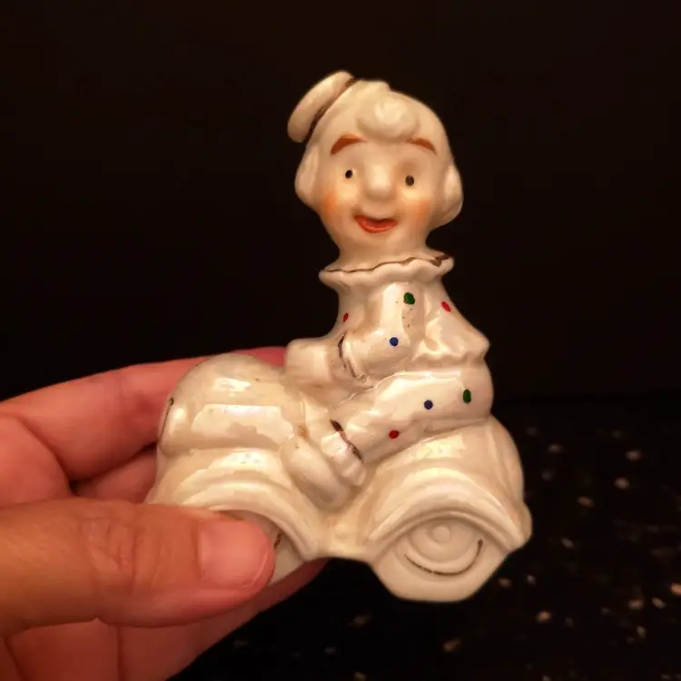 Clown Car Figurine Luster Glaze Vintage Porcelain Ceramic Polka Dot Carnival Clown
