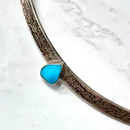 Sterling Silver & Pear Shape Turquoise Collar Torque Choker Necklace Mexico