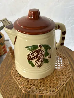 cookie jar American Bisque coffee pot shaped canister 1950’s