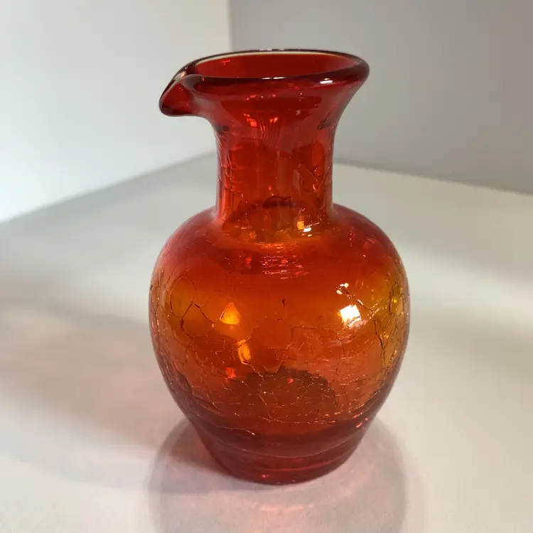 Red Crackle Glass Pitcher