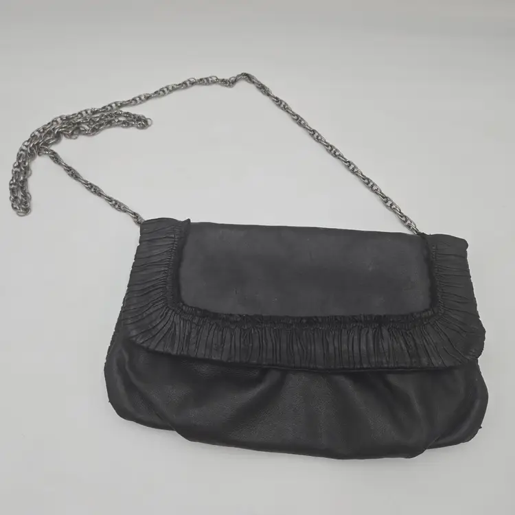 Elie Tahari Soft Pleated Leather Black Medium Shoulder Bag Chain Strap