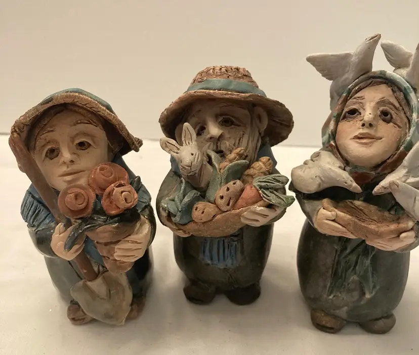 Three Little Pottery People Signed On Bottom