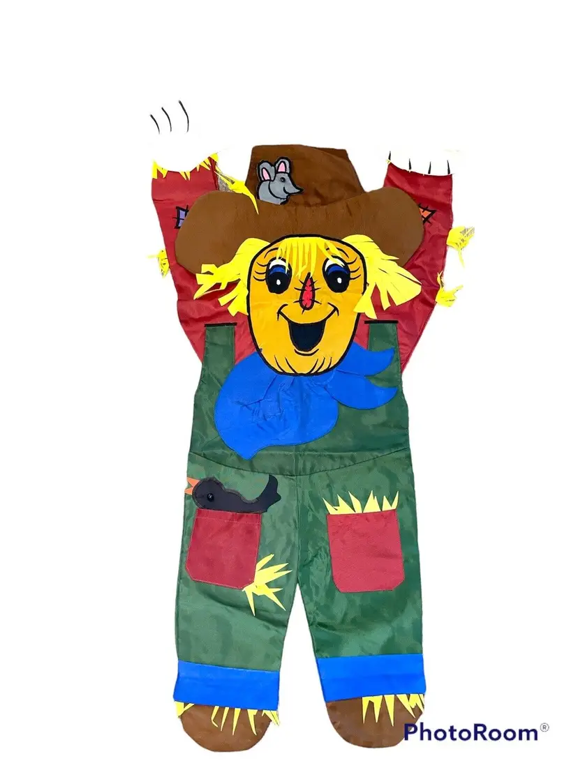 Large Scarecrow House Flag Thanksgiving Fall VTG Appliqué 3D 90s Nylon Halloween