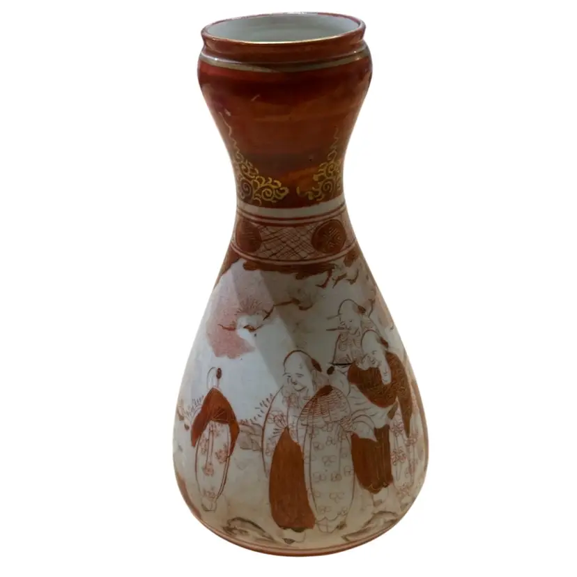 vintage Japanese Kutani ware porcelain sake bottle, often called a tokkuri