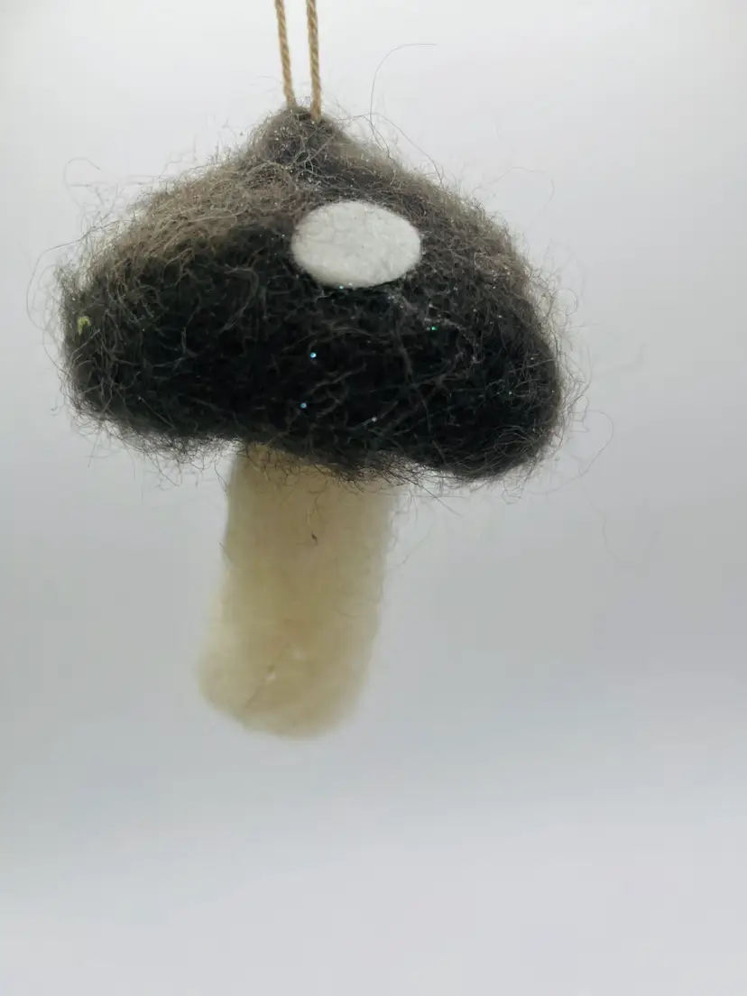 Wool Felt Mushroom Christmas Ornament Gray And White