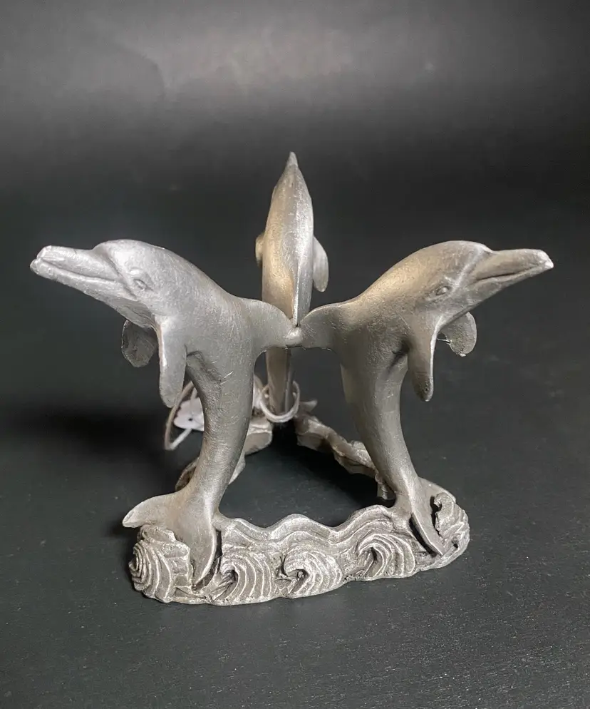 *VTG* 1997 Sunglo 3 Dolphins Pewter Decorative Egg Stand/Paperweight Holder