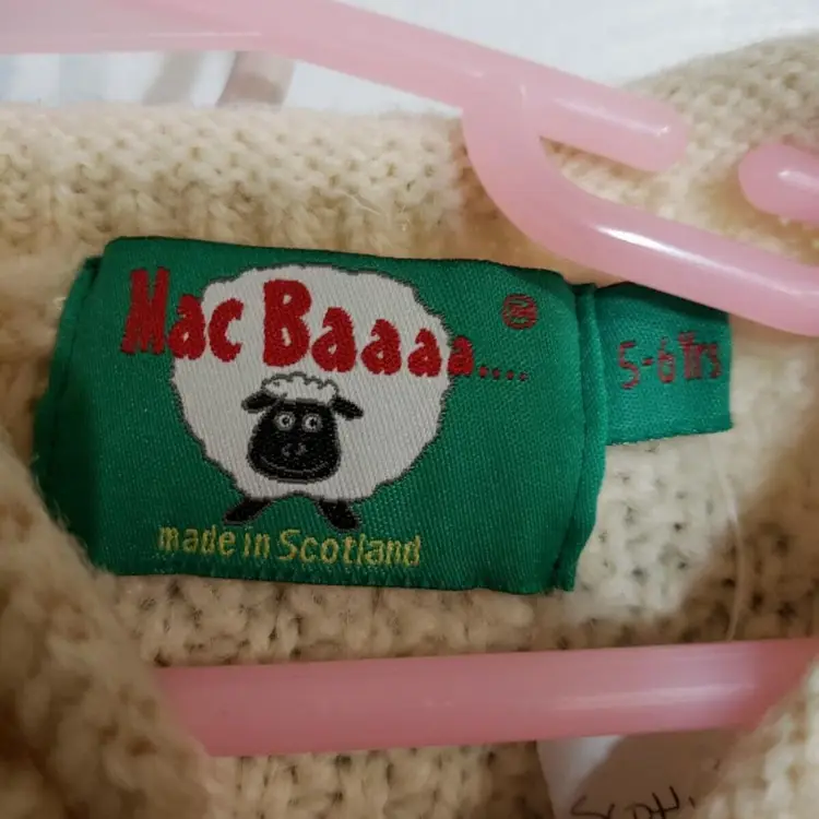 Mac Baaaa girls 5-6 yrs Scottish Wool Sweater embroidery "Pretty Tartan Flowers"