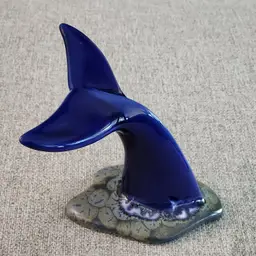 Vtg.Ceramic colbalt blue whale tail figurine, by Doug Wyle