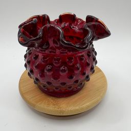Fenton Red Hobnail Ruffled Edge Bowl