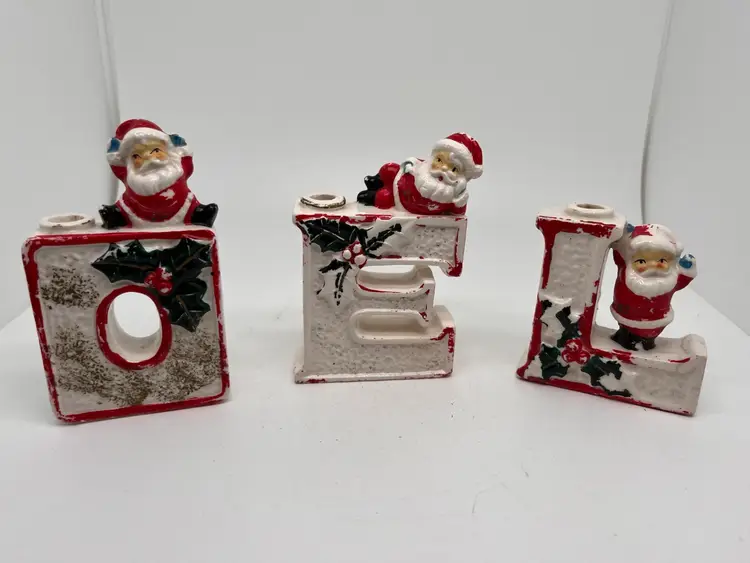 Vintage Lipper & Mann Ceramic “Noel” Letter Replacement Candle Holders