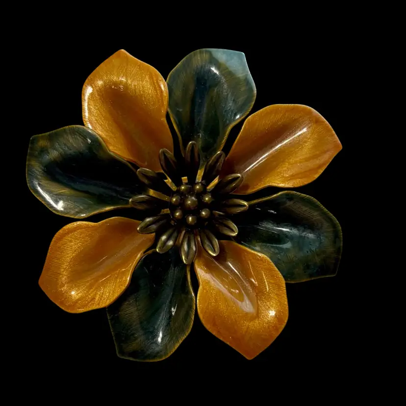 Enameled Flower Brooch 2 1/4”